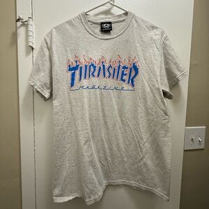 Thrasher Light Gray Flame Logo T-Shirt